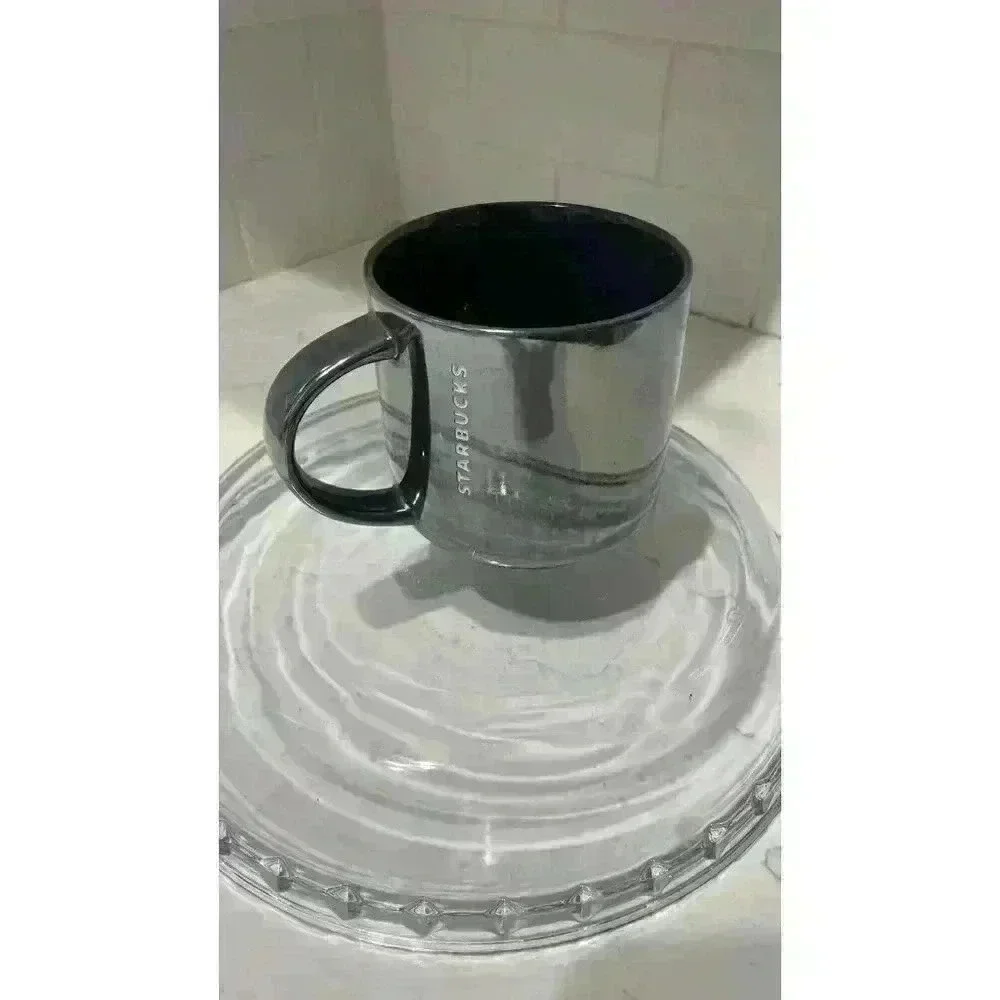 Starbucks 2013 Gray 14oz Gunmetal Embossed Iridescent Metallic Coffee Mug Cup